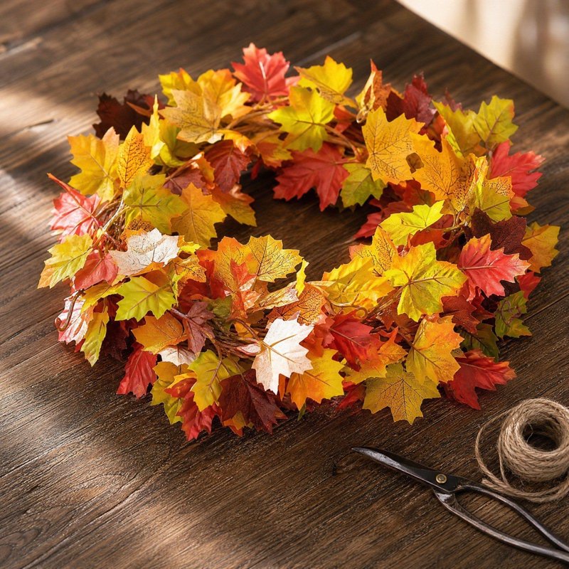 Autumn Maple Leaf Garland - Fall Decor for Fireplace, Staircase & Doorway - Orange P