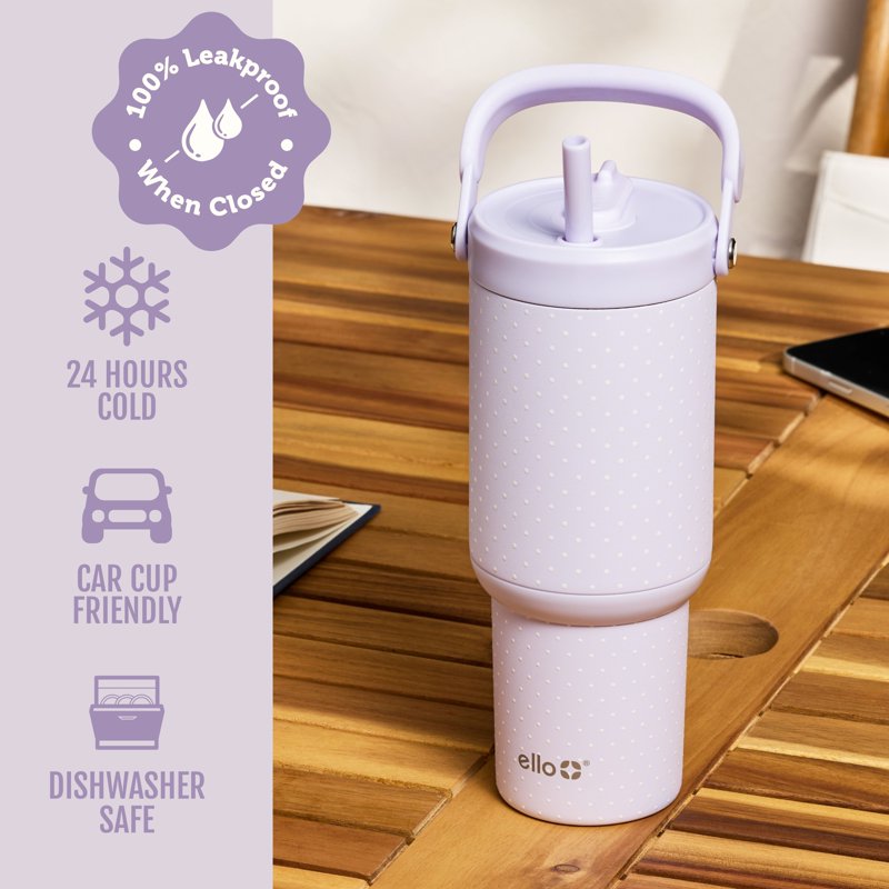 24oz Stainless Steel Tumbler with Handle & Straw - Pinpoint Purple, Dots