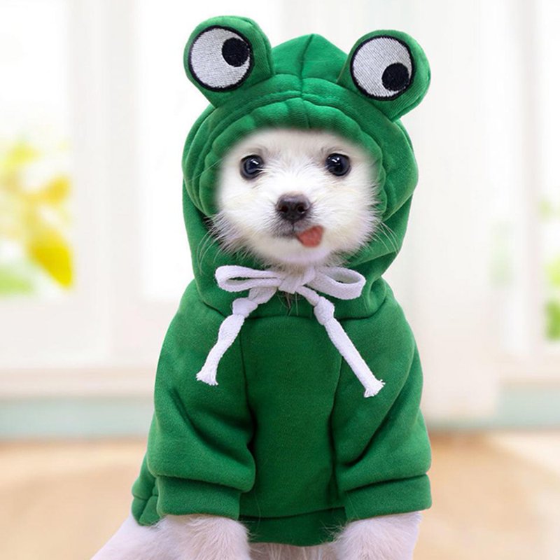 Green XL Winter Plush Dog Coat Hoodie - Small Dog Halloween Cosplay Costume
