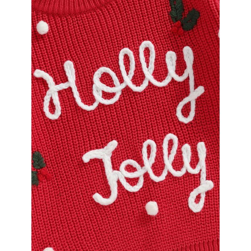 Baby Girl Christmas Sweater - Long Sleeve Letter Embroidery Knit Pullover, Style 37, 3-6 Months