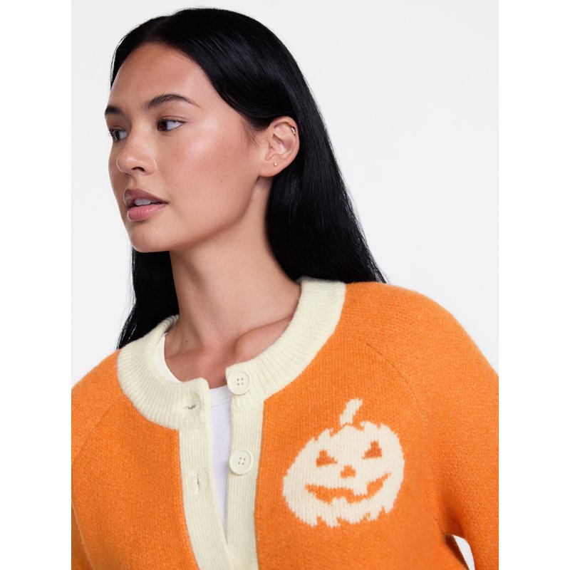 Jackie Orange Halloween Pumpkin Cardigan Sweater for Women - Size L