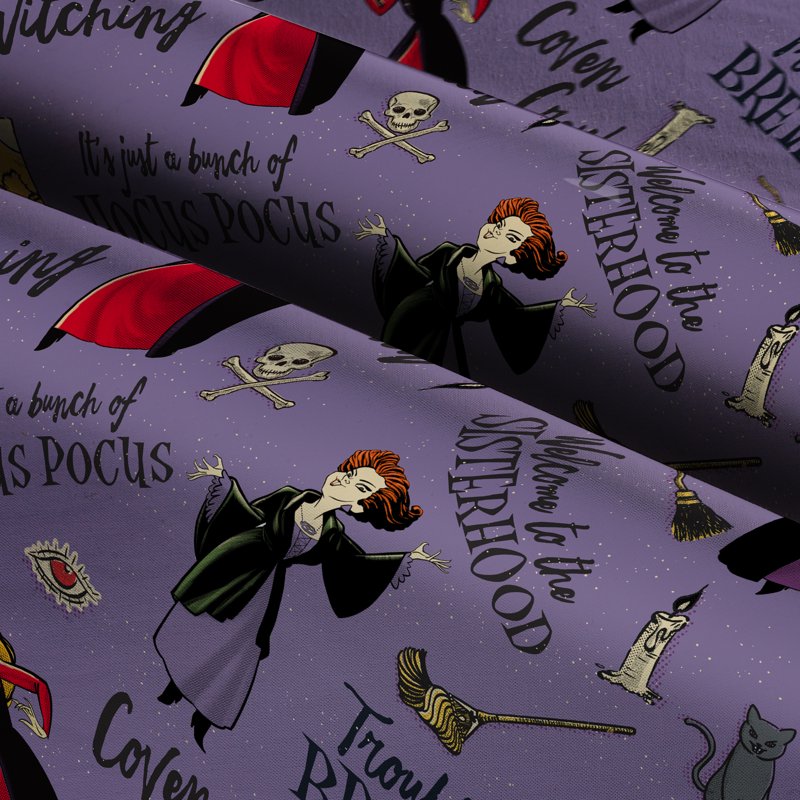 2 Pack Cotton Sewing Fabric - 18x21 Inches Hocus Pocus Trouble Brewing Design