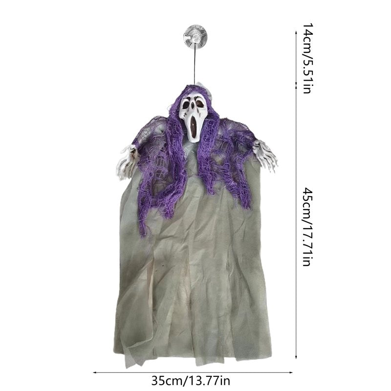 Green Halloween Hanging Grim Reapers Skeleton Ghosts Outdoor Decor - 17x13 Inch with Suction Cups
