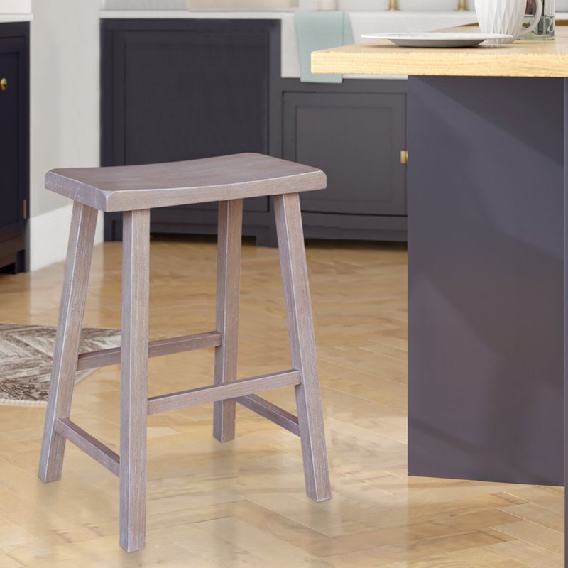 Saddle Seat Counter Height Stool - Washed Gray Taupe, 24-Inch Seat