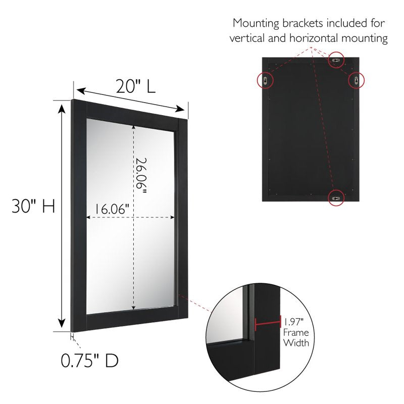 Design House Shorewood 20 x 30 Inch Wall Accent Mirror - Matte Black