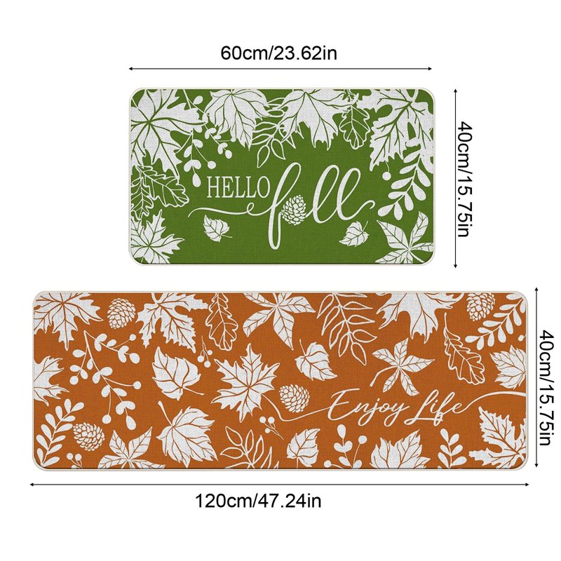 Halloween Kitchen Rug Set of 2 Fall Floor Mats Absorbent Oil Proof Entry Door Decor
