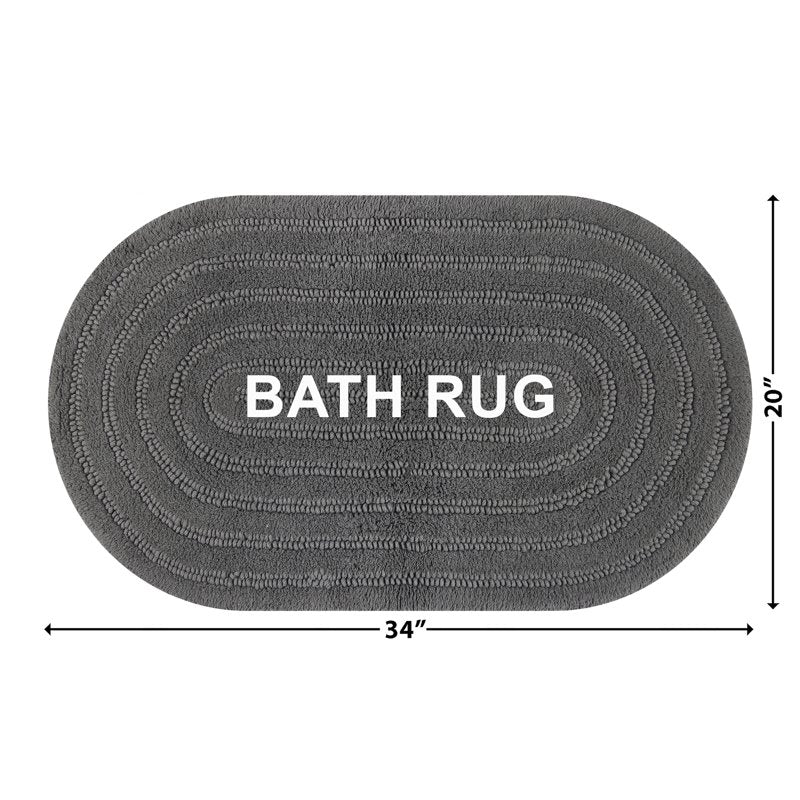 Oval Cotton Bath Rug - Charcoal Gray 20 x 34 Inch Bathroom Mat - Drew Barrymore