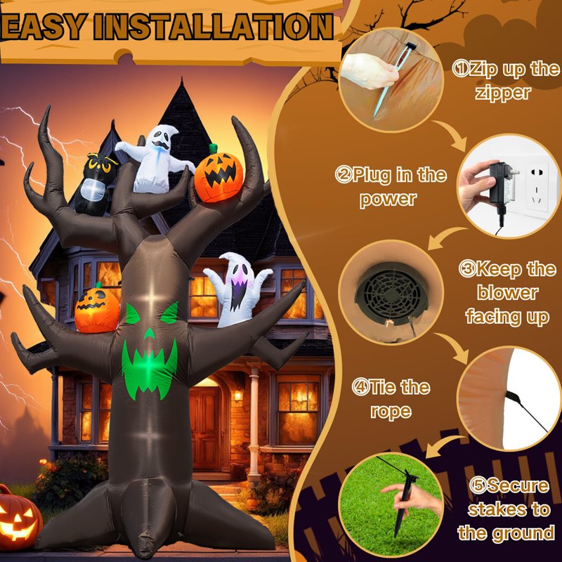 9ft Halloween Inflatable Tree Decoration with Pumpkins Ghosts & LED Lights