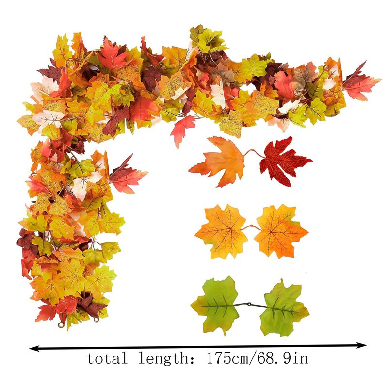 Autumn Maple Leaf Garland - Fall Decor for Fireplace, Staircase & Doorway - Orange P
