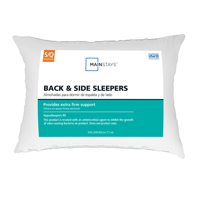 (4 Pack) Mainstays Back & Side Sleeper Bed Pillow - Standard/Queen, Extra Firm Support
