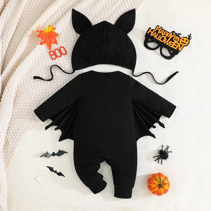 Baby Skeleton Jumpsuit & Ear Hat Costume Set - 18-24 Months Halloween Bat Outfit for Toddler