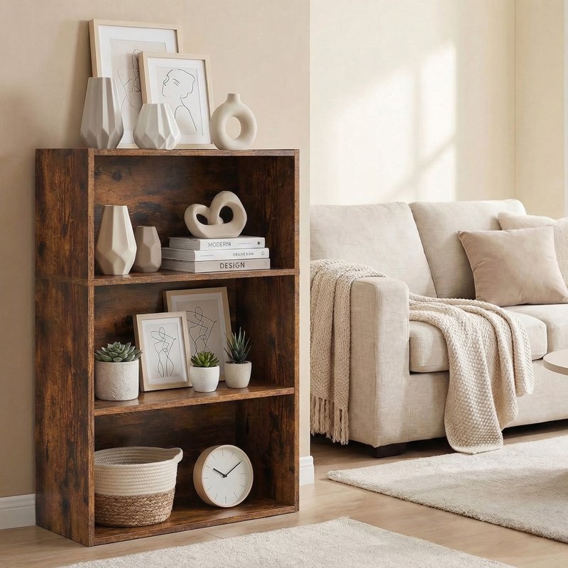 3-Shelf Open Bookshelf - Adjustable Storage for Home & Office