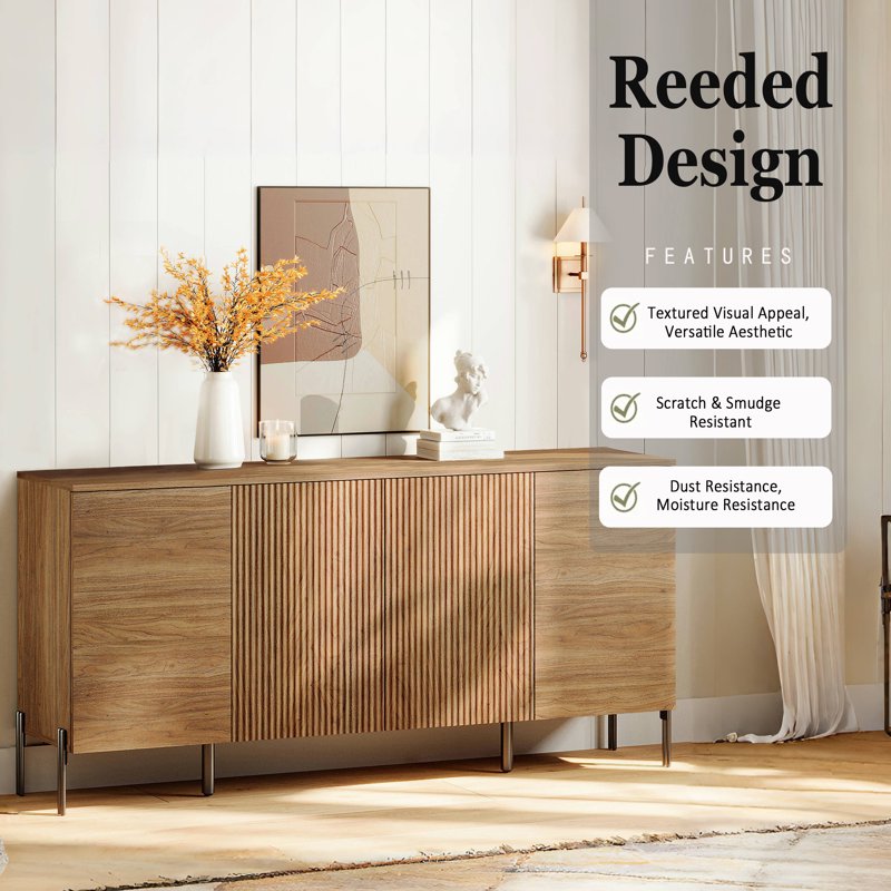 61" Minimalist Sideboard with Geometric Design - Walnut