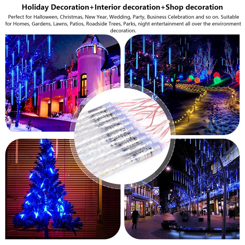 Blue Meteor Shower String Lights Waterproof Outdoor Garden & Holiday Decor