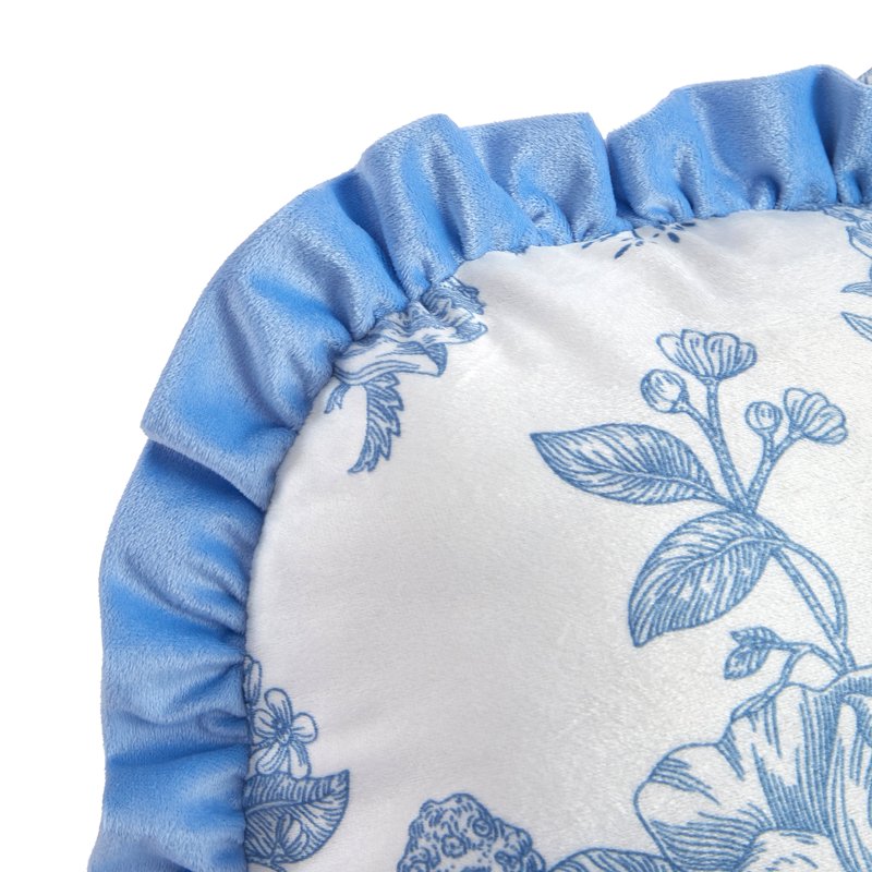 Blue Floral Backrest Pillow 35x22 Inch Cushion with Ruffled Edge - Support & Comfort