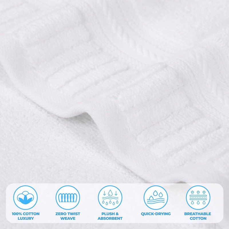 White Bath Sheets Set of 2 - Superior Venice Ribbed Zero Twist Cotton