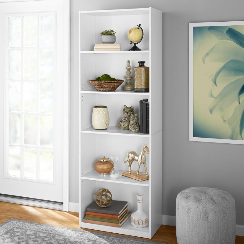 5-Shelf Bookcase with Adjustable Shelves - Multiple Colors