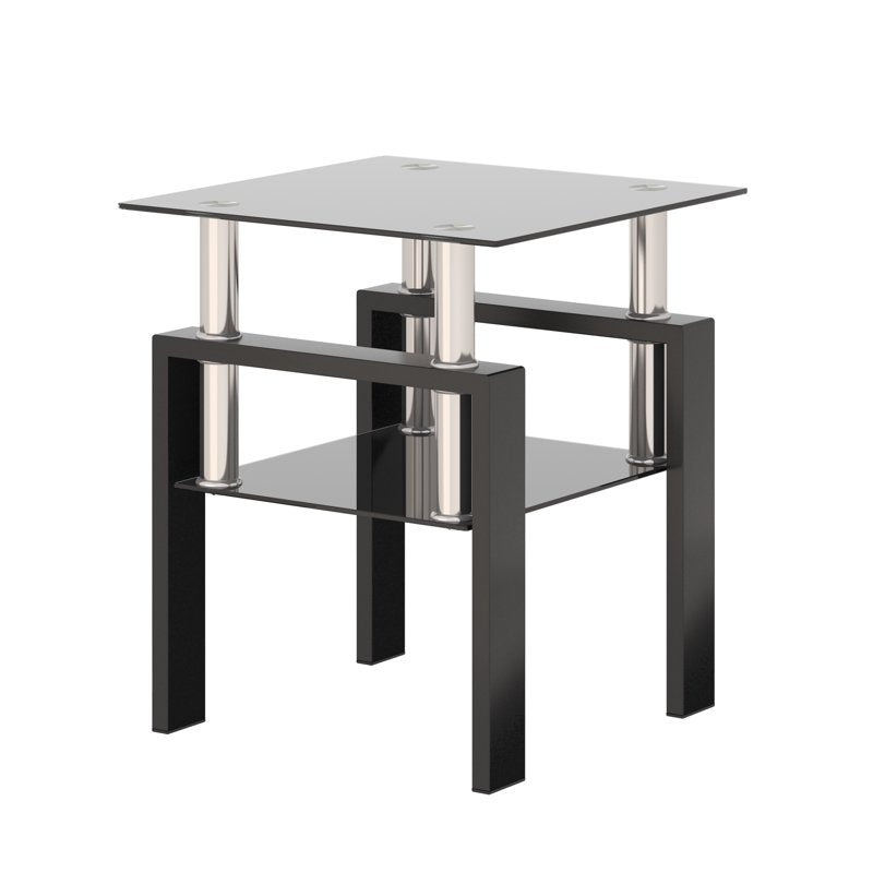 Modern Black Tempered Glass Coffee Table - Square End Table
