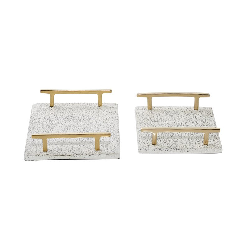 Stoneware Glam Tray Set - White Polka Dots Rectangle, 16" & 13"