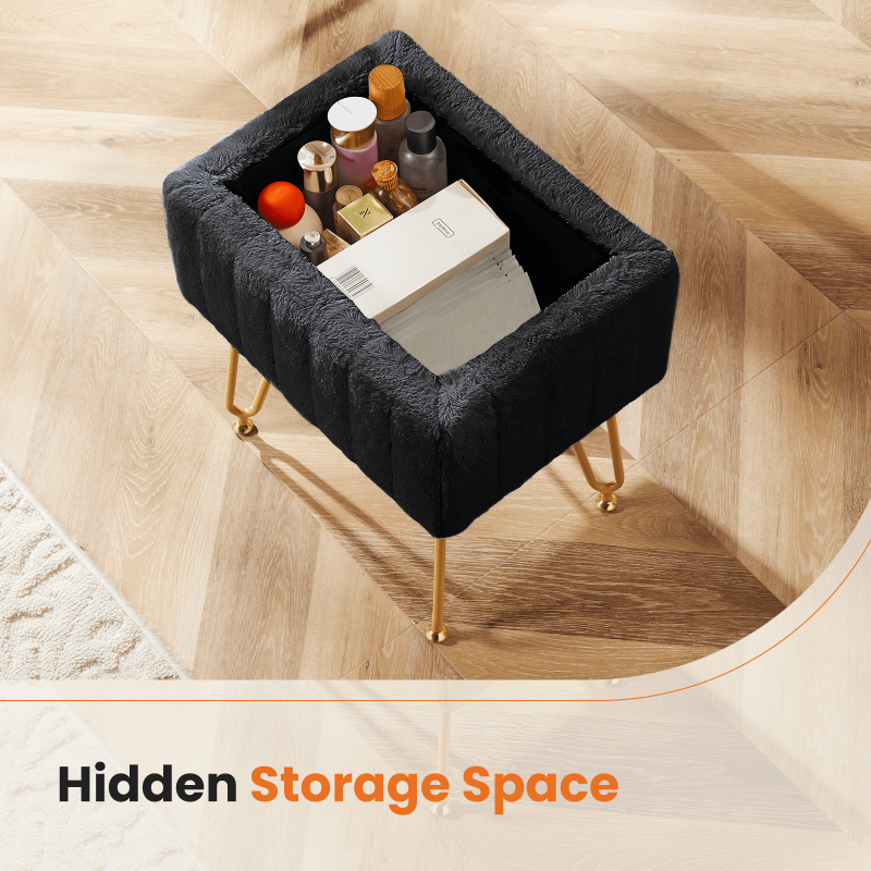 Modern Ottoman Vanity Stool Chair with Storage - Black