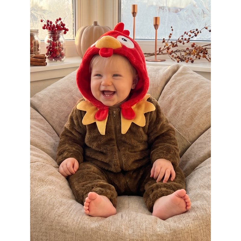 Yellow Toddler Baby Turkey Costume - Unisex Fall Winter Fleece Jumpsuit, 18-24 Months