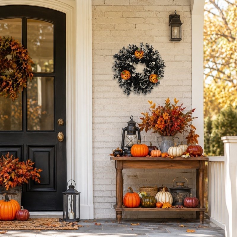 Halloween & Thanksgiving Wreath M-9 Artificial Fall Door Decor for Indoor Outdoor