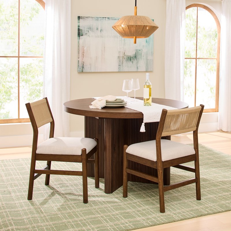 Lillian Fluted Dining Chairs Set of 2 - Walnut Finish & Cream