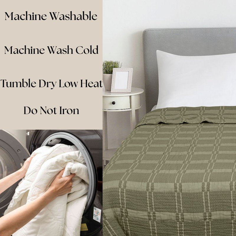 Mainstays Cloud Matelasse Quilt - King, Bay Leaf Green, Lightweight Bedding