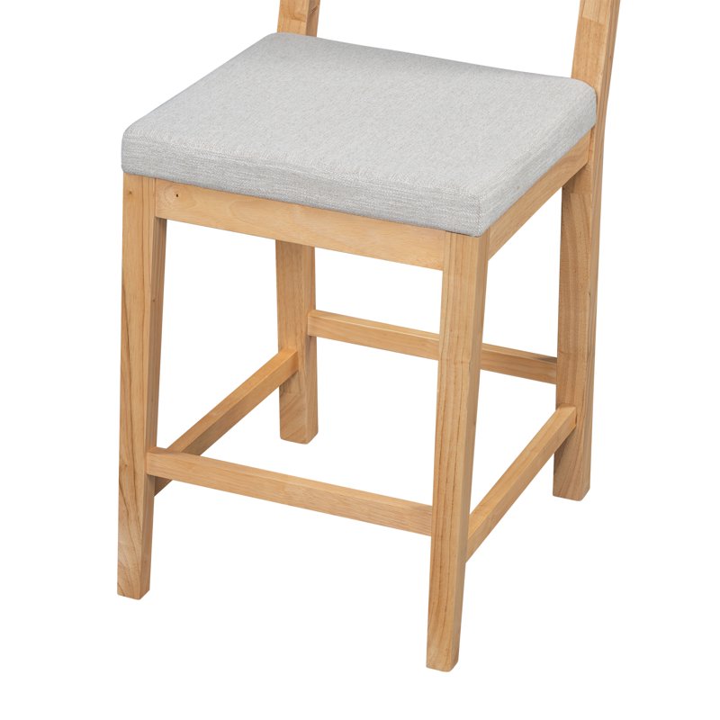 Counter Height Bar Stools Set of 2 - Natural Finish & Gray Cushion