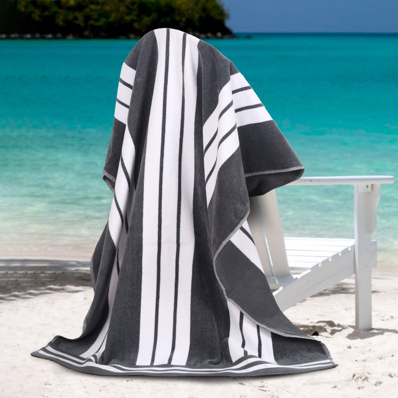 Oversized Cotton Beach Towel Set of 6 - Charcoal, 34 x 64 Inches, Pool & Beach Ready