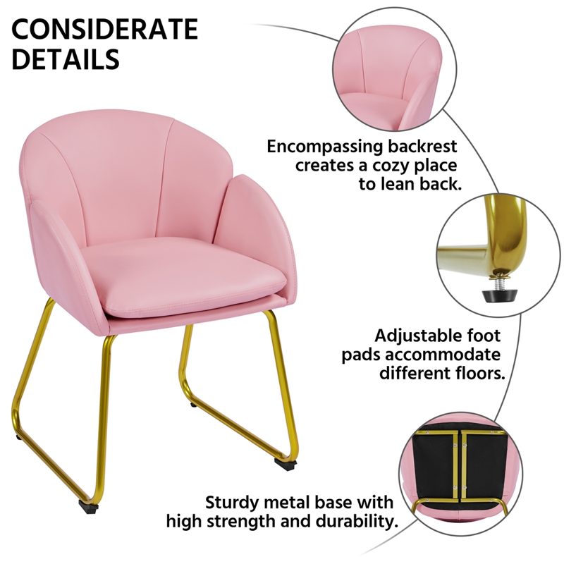 Modern Faux Leather Accent Chair with Gold Metal Legs - Pink