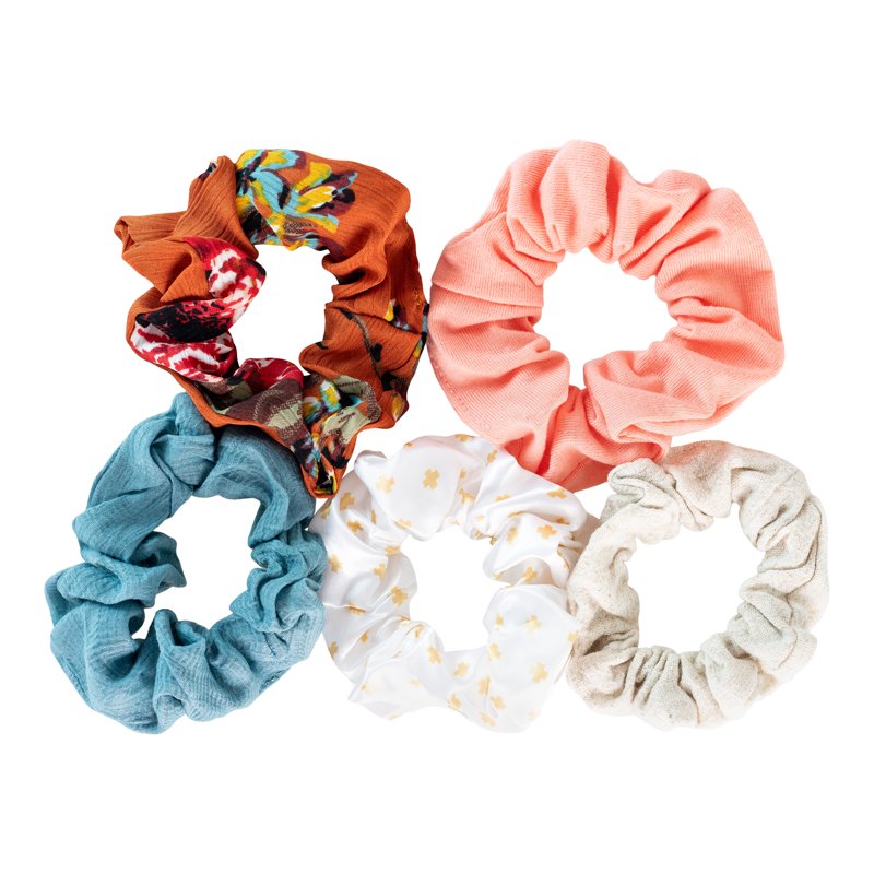 5-Piece Fabric Hair Scrunchie Set in Neutral Tones and Mixed Textures
