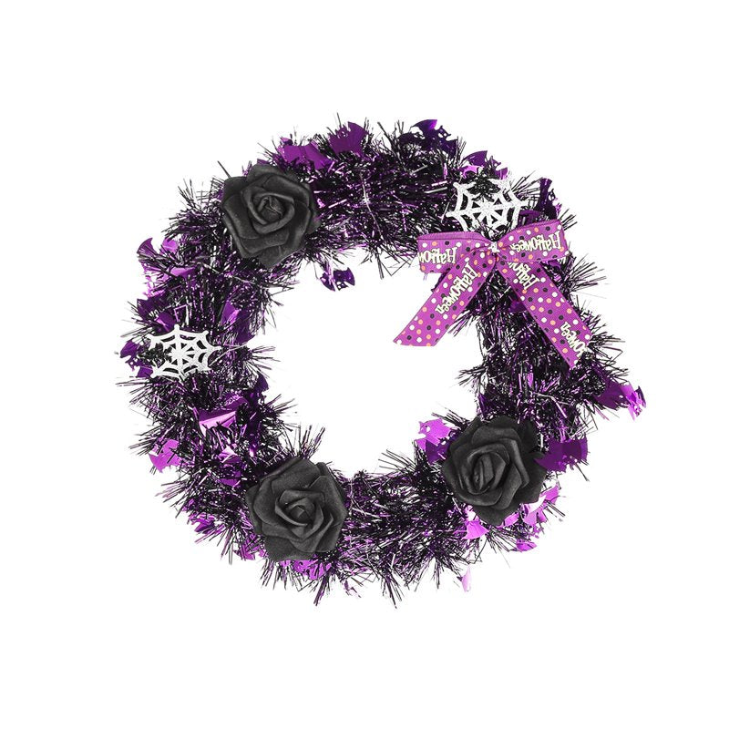 Halloween Black Rose Wreath for Front Door and Wall Decor - Spooky Reusable Halloween Ornament