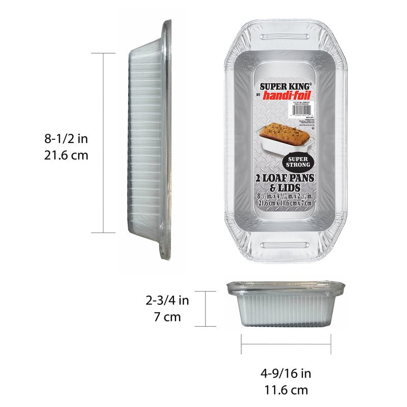 Super King Aluminum Foil Loaf Pan with Handles & Lids - 5 Pack