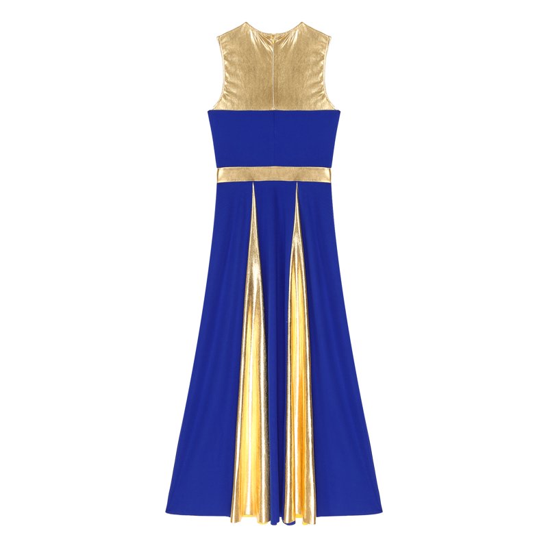 Women's Sleeveless Worship Dance Dress - Metallic Patchwork, Blue XL
