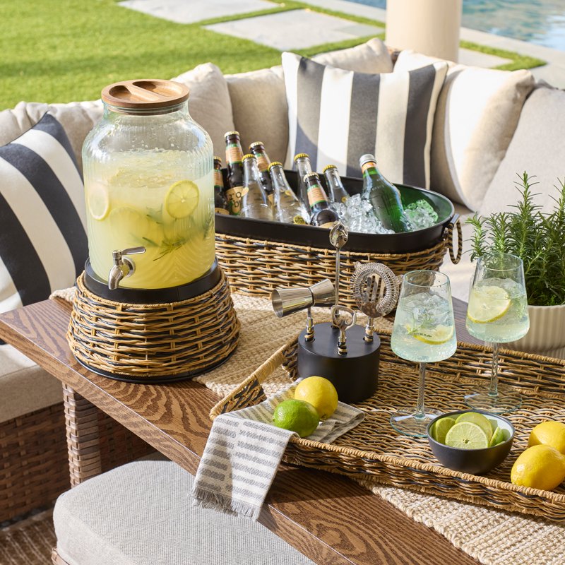 Rectangular Serving Tray - Beige & Black Resin Rattan - Single