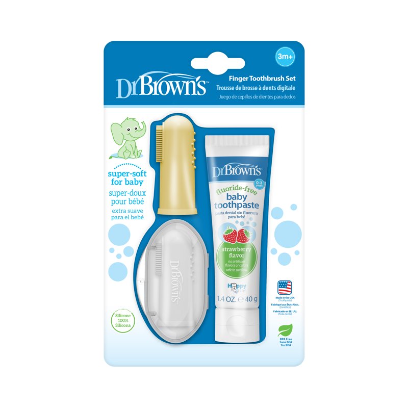 Silicone Finger Toothbrush and Fluoride-Free Baby Toothpaste Set