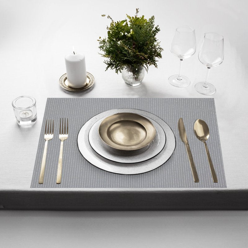 Set of 6 Washable Placemats - 12x18 in Embroidered Glitter Silver