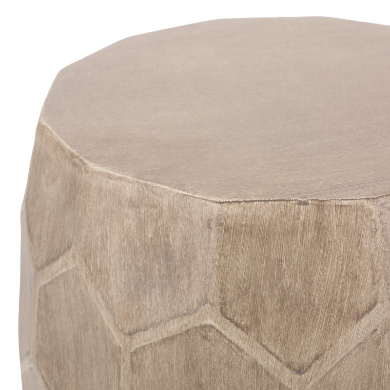 Lightweight Concrete Outdoor Side Table with Natural Wood Finish