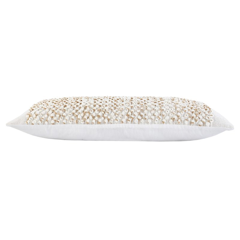 Laddha Home Designs Handwoven Bobble Lumbar Pillow Cover 36 Inches - White & Beige, Cover Only
