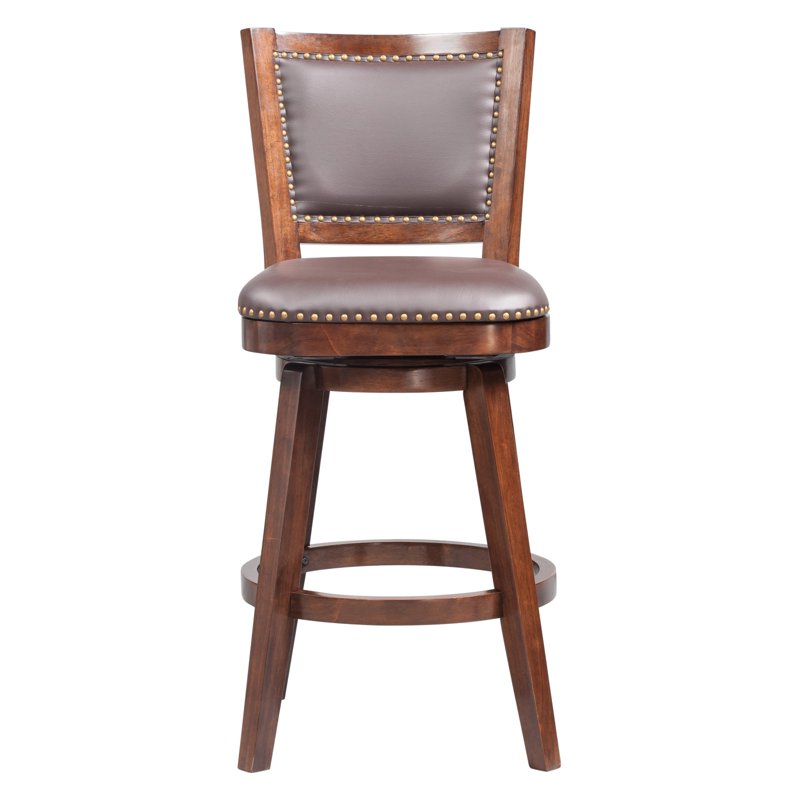 29-Inch High Back Swivel Wood Bar Stool - Cappuccino Finish