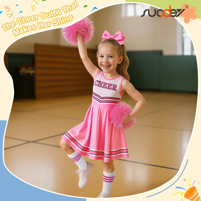 Girls Cheerleader Costume Outfit Set for 10-12 Years - Light Pink