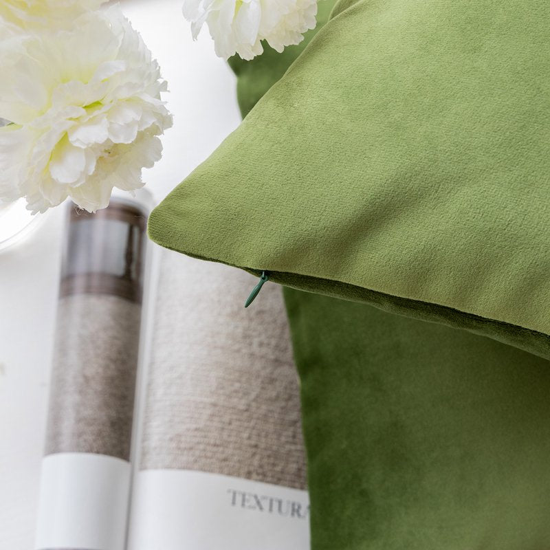 22x22 Inch Green Velvet Throw Pillow - Soft Silky Decorative Cushion