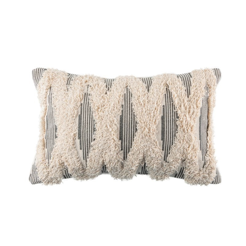 Boho Woven Cross Tufted Throw Pillow - Gray Beige, 12x20 Inches, Set of 1