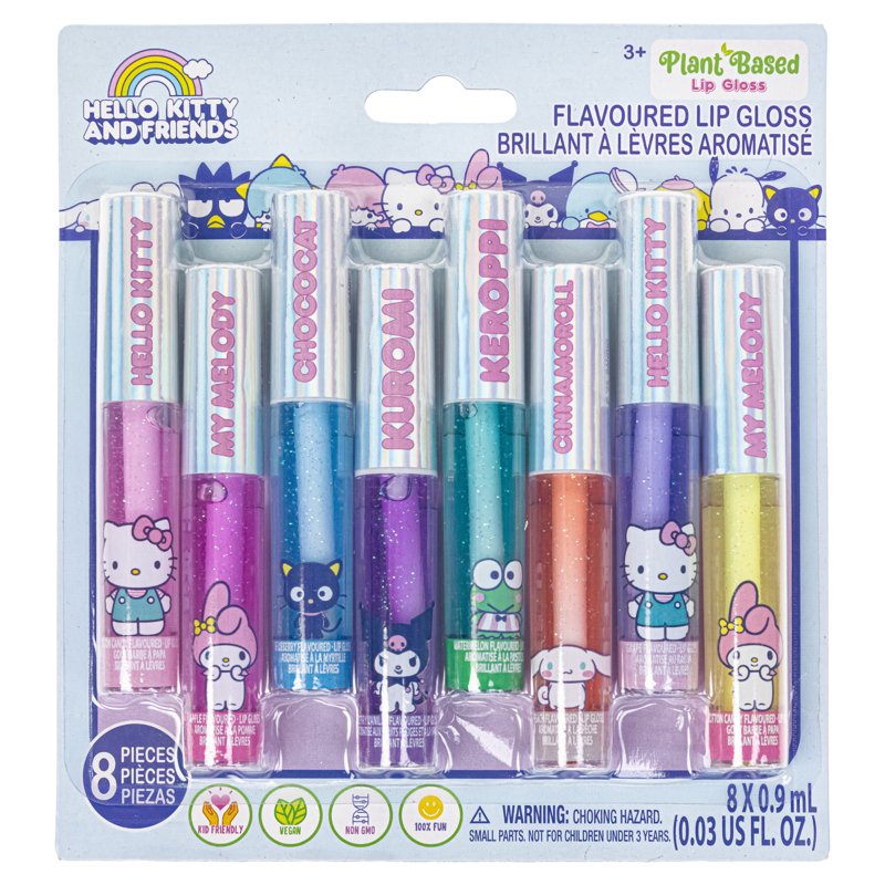 8-Piece Kids Fruit Flavored Lip Gloss Set, Non-Toxic Moisturizing Gloss