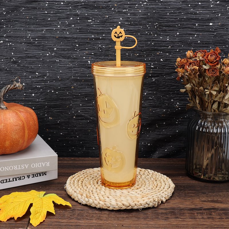 Pumpkin Glow-in-the-Dark 26oz Acrylic Tumbler with Silicone Straw Topper - Orange