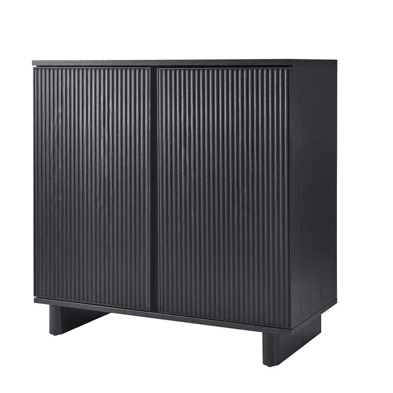Lillian Fluted Bar Cabinet - Rich Black Finish with Storage
