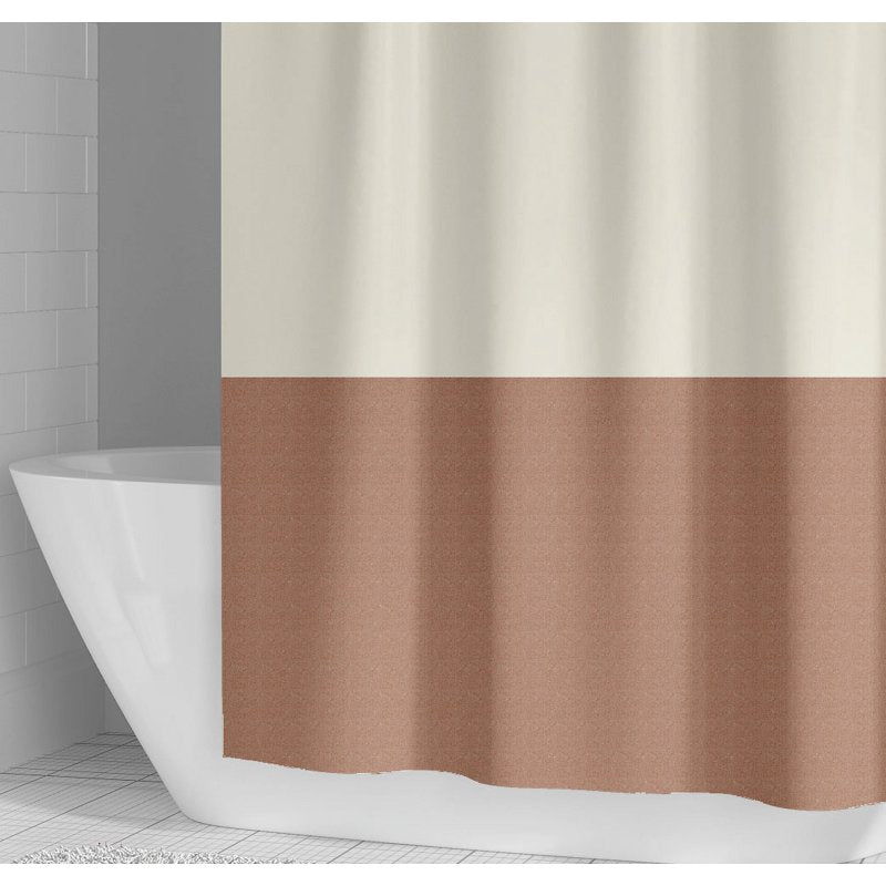 Shower Curtain - Red and Ivory Colorblock Polyester, 72 x 70 Inches - Curtain