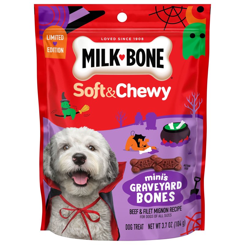 Mini Halloween Dog Treats Soft & Chewy Graveyard Bones 3 Pack - Beef & Filet Mignon, 3.7 oz