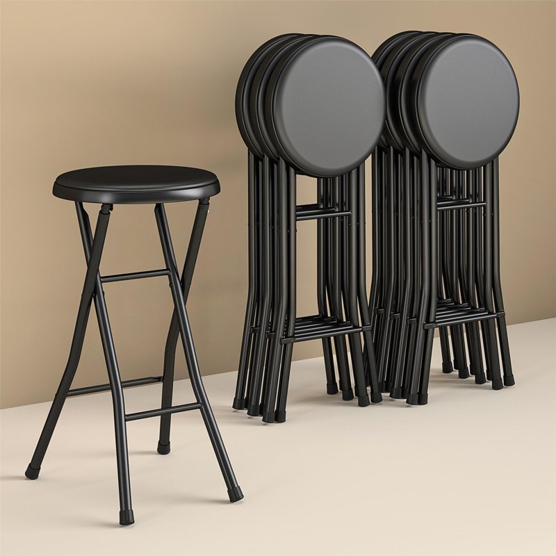 Folding Counter Stool with Vinyl Padded Seat - Black